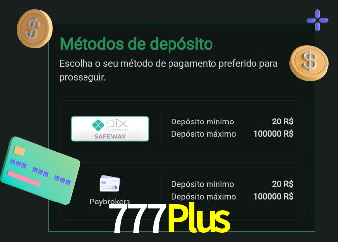 O cassino 777Plus oferece uma grande variedade de métodos de pagamento
